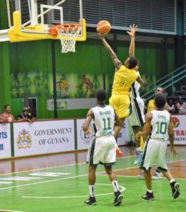 Part of the action between Guyana and Jamaica in the CBC U16 Championship Final.