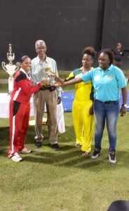 From left: Anisa Mohammed, Shanel Daley and Erva Giddings were the leading wicket-takers with nine scalps each