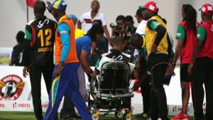 Kieran Powell was involved in a collision with JJ Smuts and had to be take off the field