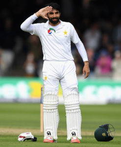 And the salute is out! Misbah gestures to his teammates on the balcony after scoring his 10th Test hundred