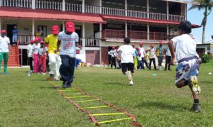 Youngsters going through their drills on Friday morning
