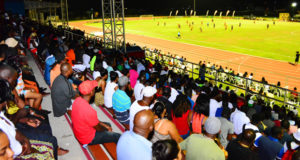 A section of the crowd during the Genesis final between Alpha United and eventual winners Slingerz FC at the Leonora Track and Field Centre.  