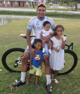 Alanzo Greaves made a successful return to racing after a one year suspension. In photo, he poses with his offsprings after two gruelling days of racing