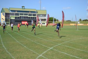 Samuel Lynch crosses the finish line in an upset win over District 10’s Daniel Williams
