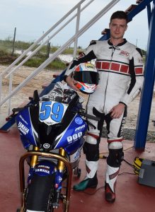 British Superbiker Matt Truelove poses next to his Yamaha 600cc