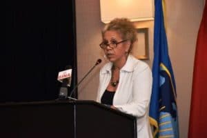 Inter -American Development Bank’s Country representative, Sophie Makonnen at the presentation