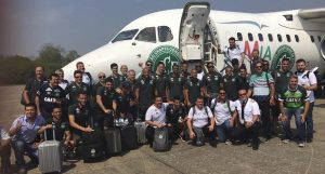 The players pose for a photograph before taking off on the doomed flight to Colombia (Daily Mail photo)