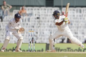 India's Karun Nair plays a shot during the fourth day of the fifth Test against England in Chennai