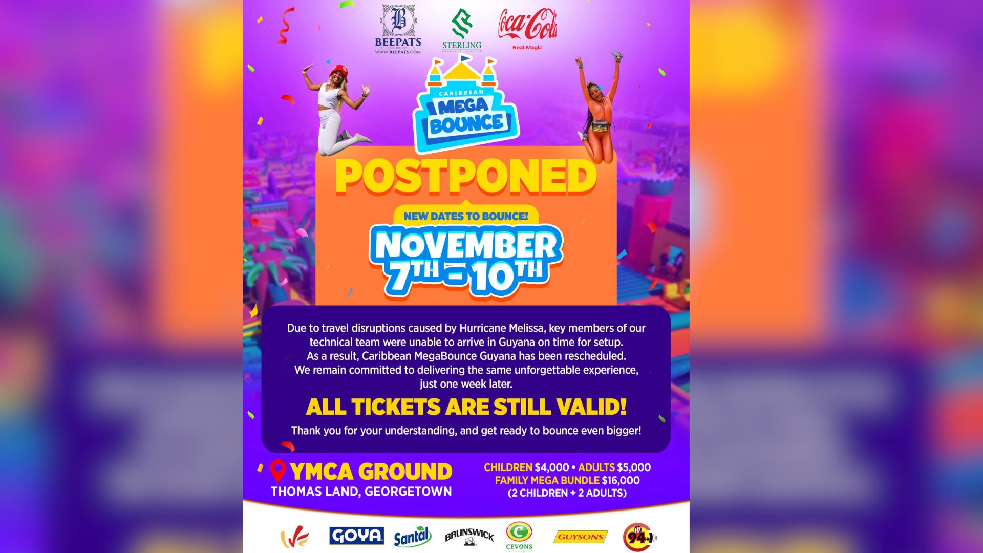Caribbean MegaBounce postponed to November 7-10 due to Hurricane Melissa